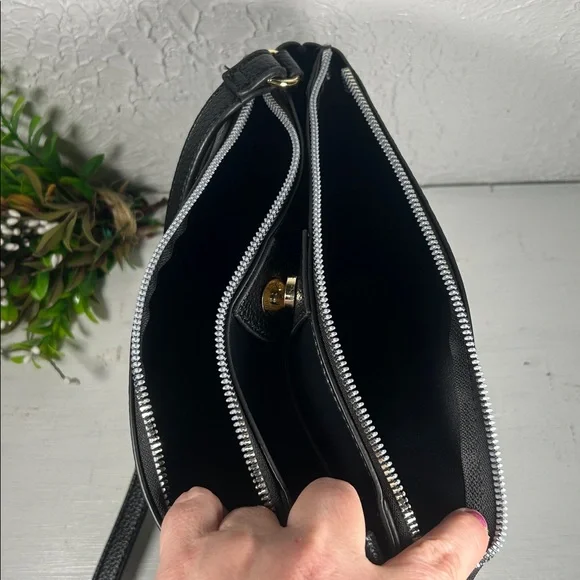 Nanette Lepore Crossbody 3 Compartment Purse Vegan Pebbled Black Leather Bag - Picture 7 of 16